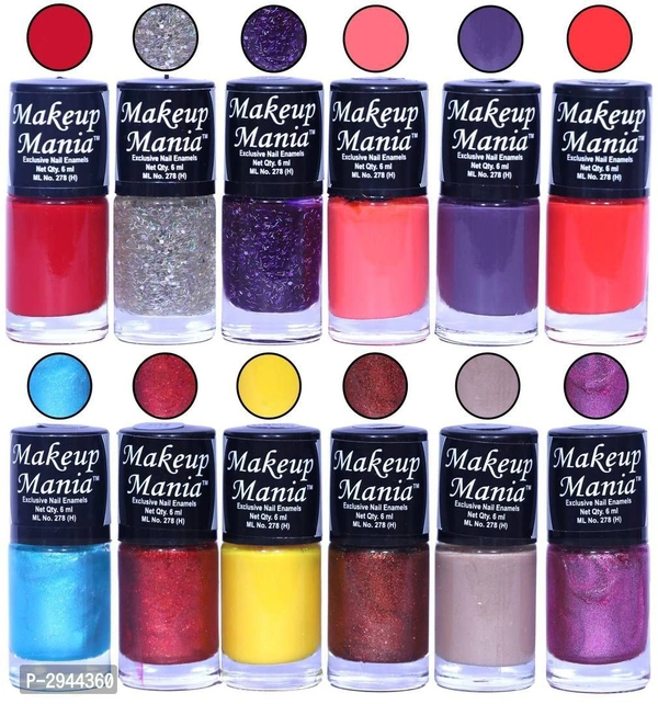 HD Colors Nail Polish Set Of 12 Pieces, Perfect Gift For Girls (Red, Silver Glitter, Blue Sparkle, Peach, Purple, Blue, Copper, Yellow, Nude) - P-2944360