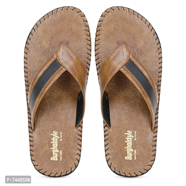Elite Beige Synthetic Leather Self Design Slippers For Men - P-7446590, Uk8