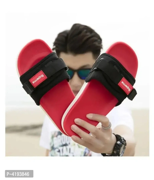 Trendy Red and Black PVC Sliders for Men - P-4193846, Uk7