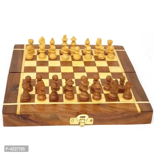 Folding Chess Board Set Wooden Game Handmade Classic Game Of Brilliance Small Chess Pieces 8 Inches (Non - Magnetic) - P-4237765