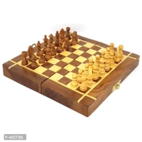 Folding Chess Board Set Wooden Game Handmade Classic Game Of Brilliance Small Chess Pieces 8 Inches (Non - Magnetic) - P-4237765
