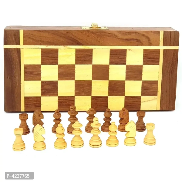 Folding Chess Board Set Wooden Game Handmade Classic Game Of Brilliance Small Chess Pieces 8 Inches (Non - Magnetic) - P-4237765