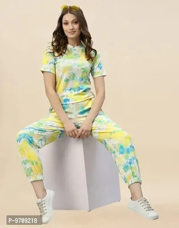 Womens Cotton Spandex Tie-Dye Winter Wear Night Suit Set Night Dress,Full Pair Set - P-9709218, L