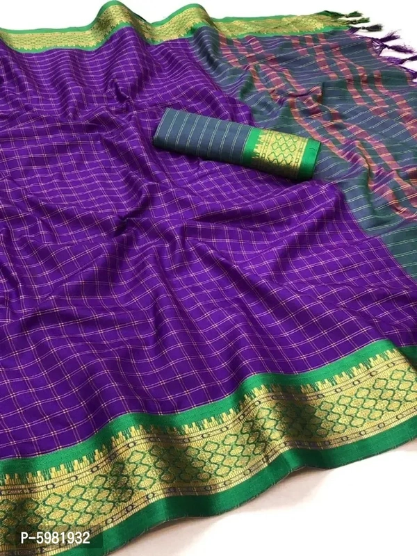 Beautiful Cotton Checked Saree with Blouse piece - P-5981932