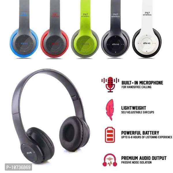 Wireless Bluetooth P-47 Headphone with FM and SD Card Slot Bluetooth Headset - P-10736869