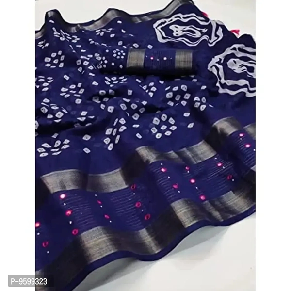 VEDIC Women's Soft Cotton Saree with Unstitched Blouse Piece [Navy Blue) - P-9599323, 5.5 meters