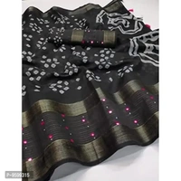 VEDIC Women's Soft Cotton Saree with Unstitched Blouse Piece [Black) - 5.5 (in metres), P-9599315