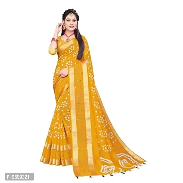 VEDIC Women's Soft Cotton Saree with Unstitched Blouse Piece [Yellow) - 5.5 (in metres), P-9599321