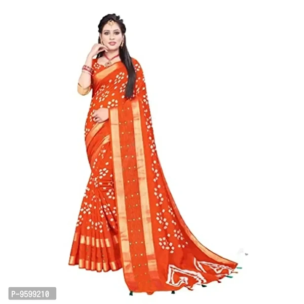 VEDIC Women's Soft Cotton Saree with Unstitched Blouse Piece [Orange) - P-9599210, 5.5 (in metres)