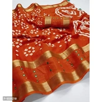 VEDIC Women's Soft Cotton Saree with Unstitched Blouse Piece [Orange) - P-9599210, 5.5 (in metres)