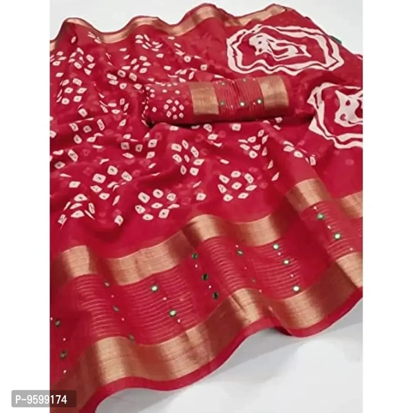 VEDIC Women's Soft Cotton Saree with Unstitched Blouse Piece [Red) - 5.5 meters, P-9599174