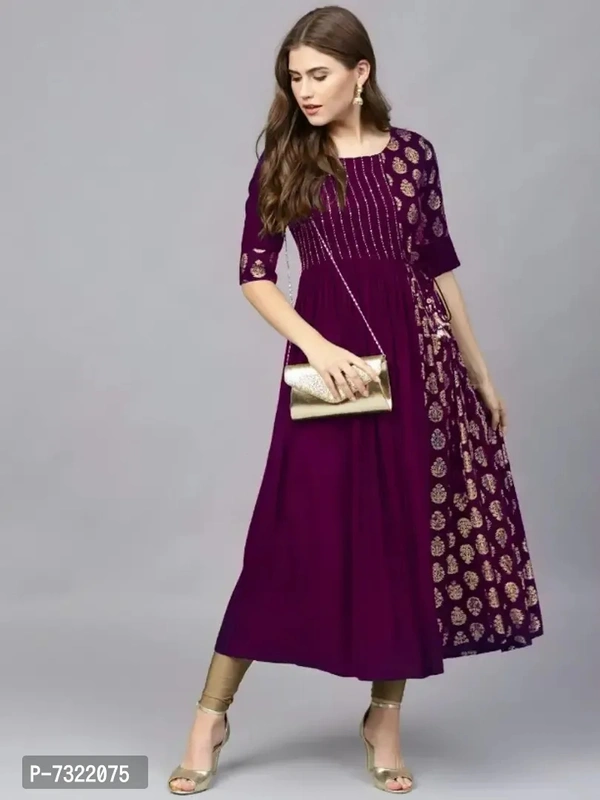Stylish Rayon With Golden Print Purple Ethnic Gown For Women - P-7322075, 2XL