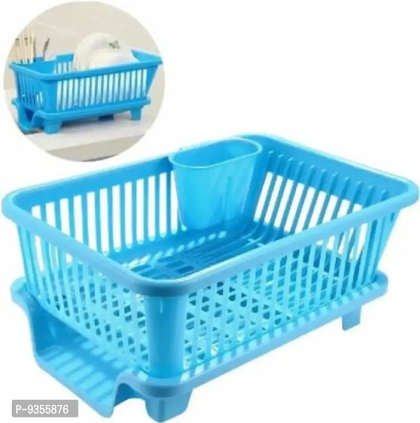Chronicles Combo Offer Liquid Soap Press Pump/Dispenser with Sponge + Big Size Kitchen Dish Drainer Drying Rack, Washing Basket with Tray for Kitchen, Dish Rack Organizers - P-3955876