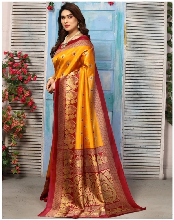 Cotton Silk Saree Buna Hua - Guardsman Red, 5.6m
