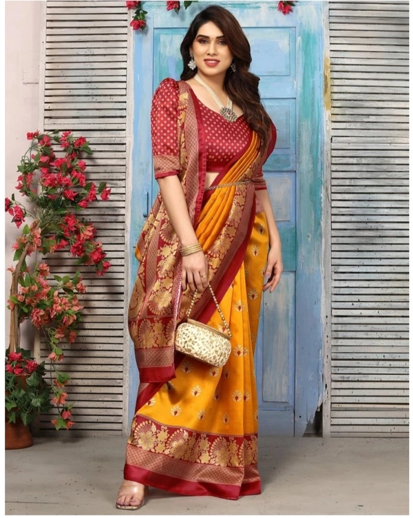 Cotton Silk Saree Buna Hua - Guardsman Red, 5.6m