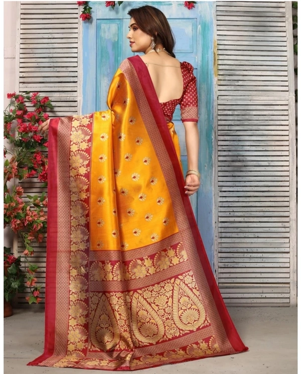 Cotton Silk Saree Buna Hua - Guardsman Red, 5.6m