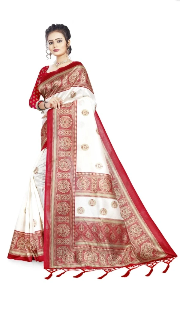 Silk Full Chhap Sadi - Red
