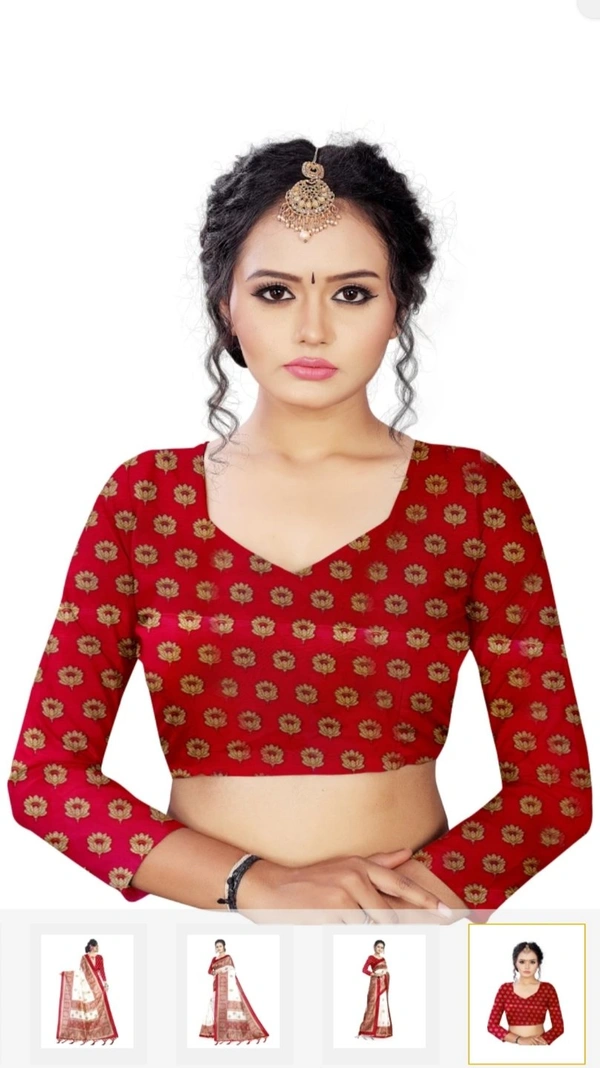 Silk Full Chhap Sadi - Red