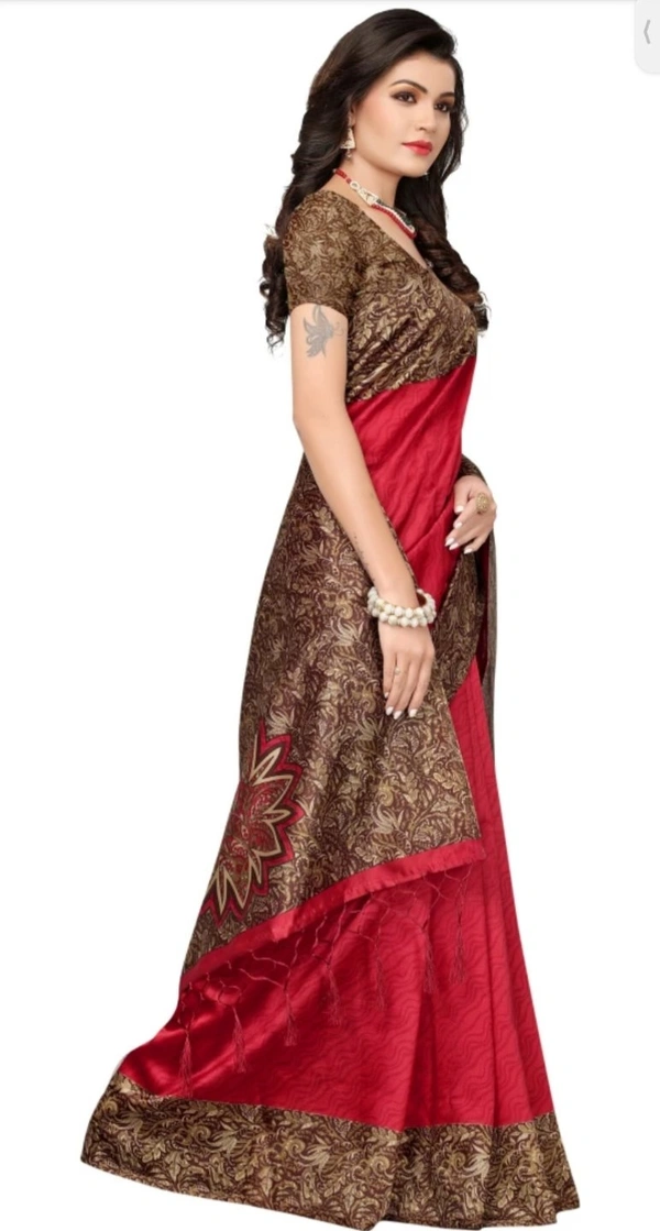 Printed Silk Saree - Maroon, 5.6mt