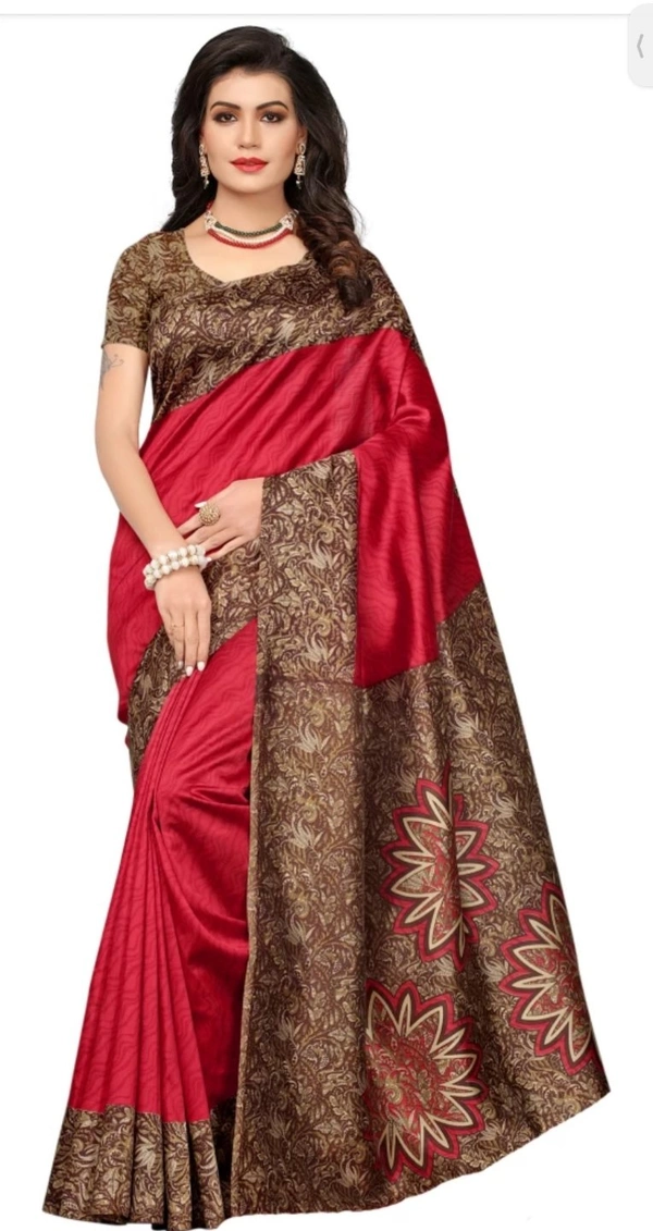 Printed Silk Saree - Maroon, 5.6mt