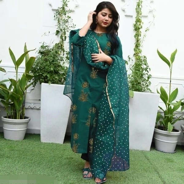 Jaipuri Gold Print Dupatta set (Green) - XXL