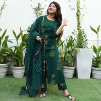 Jaipuri Gold Print Dupatta set (Green) - XXL