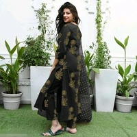 Jaipuri Gold Print Dupatta set (Black) - XXL