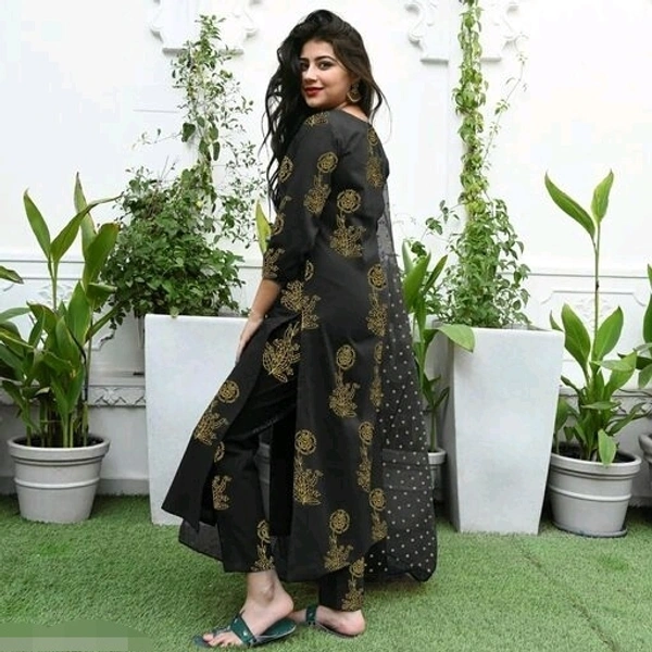 Jaipuri Gold Print Dupatta set (Black) - XXL