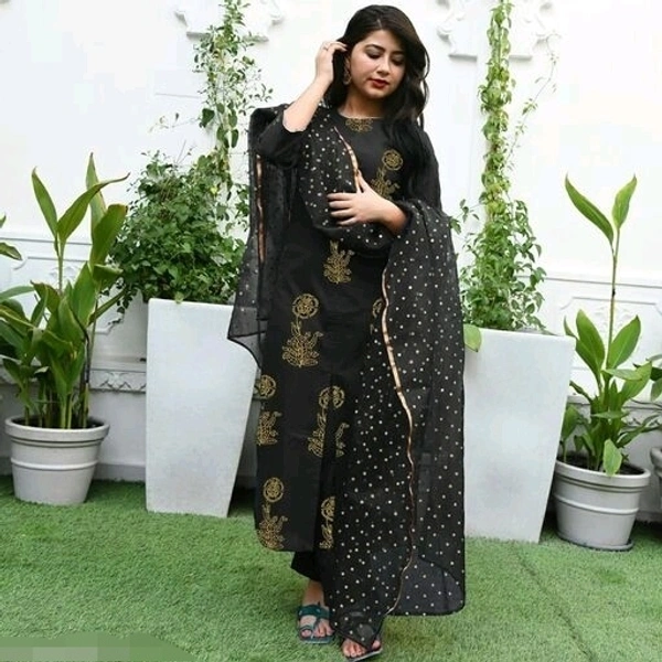 Jaipuri Gold Print Dupatta set (Black) - XXL
