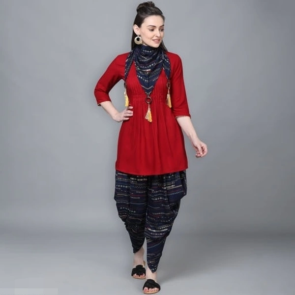 Jambu Creation Women's Dhoti and Kurti set with Scarf - S