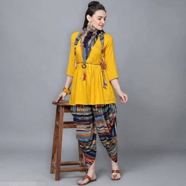 Jambu Creation Women's Dhoti and Kurti set with Scarf - XXL