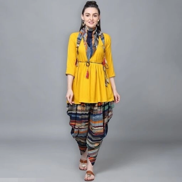 Jambu Creation Women's Dhoti and Kurti set with Scarf - XXL