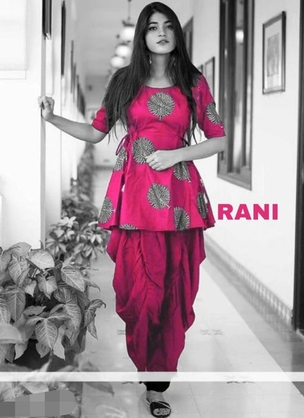 Women's Printed Anarkali Kurta with Dhoti Pants - L
