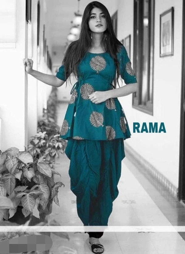 Women's Printed Anarkali Kurta with Dhoti Pants - M