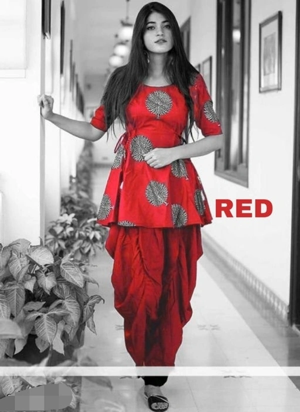 Women's Printed Anarkali Kurta with Dhoti Pants - M