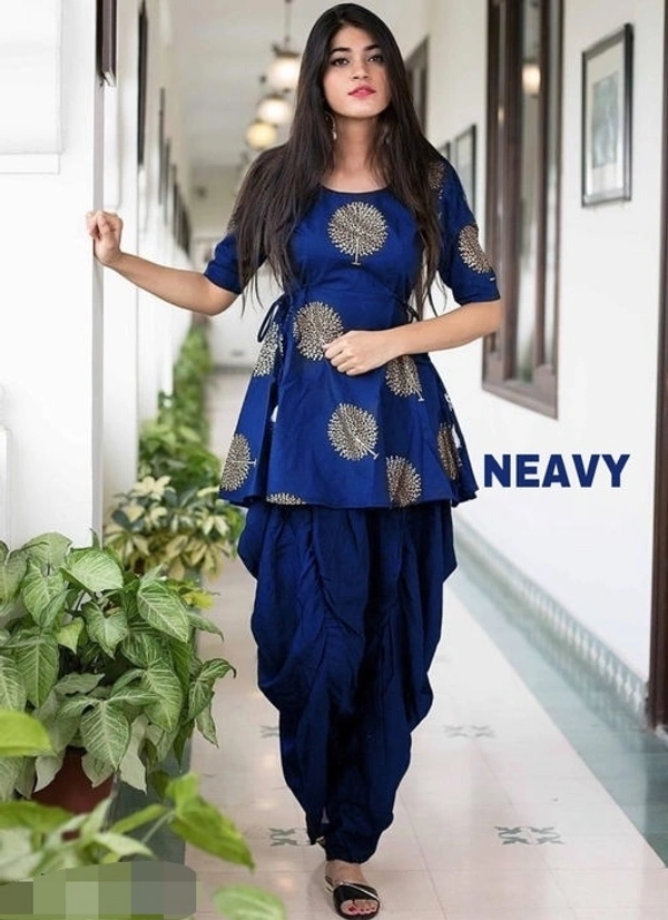 Women's Printed Anarkali Kurta with Dhoti Pants - S