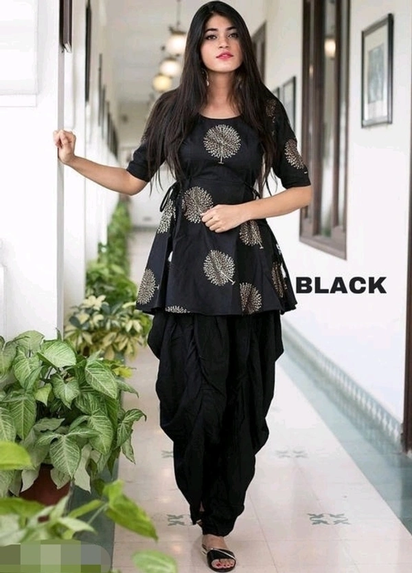 Women's Printed Anarkali Kurta with Dhoti Pants - M