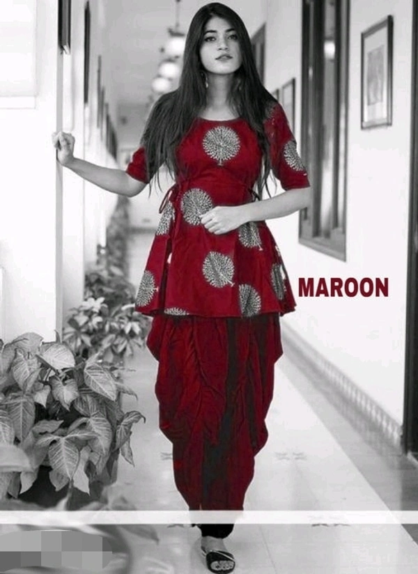 Women's Printed Anarkali Kurta with Dhoti Pants - M
