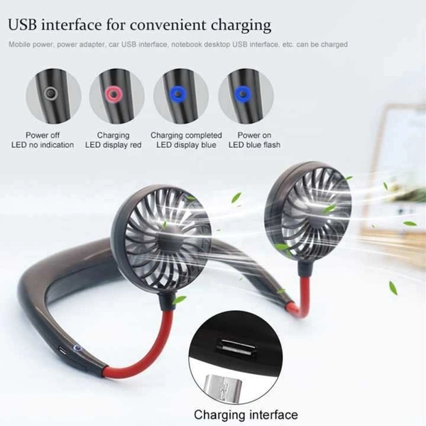 WONIRY Portable USB Battery Rechargeable Hands-Free Headphone Design Wearable Neckband Personal Mini Fan with Dual Wind Head for Traveling Outdoor Office Room (Multicolor)