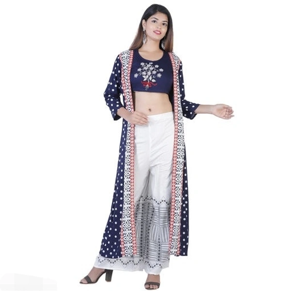 Women Rayon Straight Embellished Long Kurti With Palazzos - S