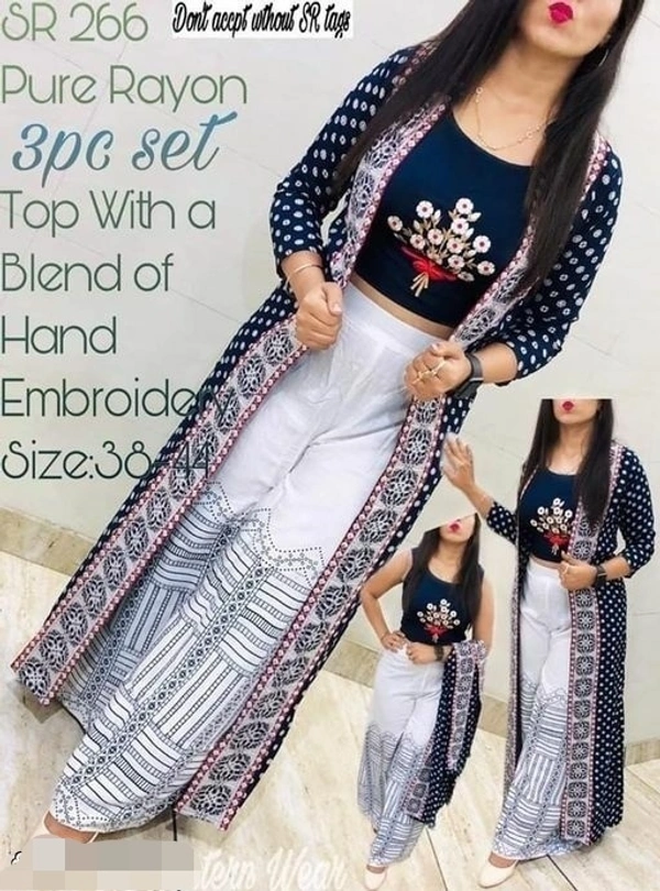 Women Rayon Straight Embellished Long Kurti With Palazzos - XXL