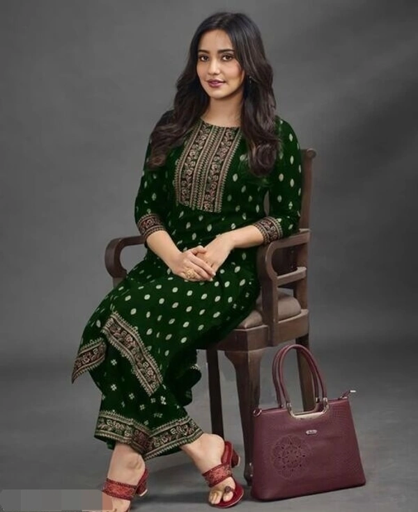  RC Printed Kurta Pant Set (Bottle Green) - L