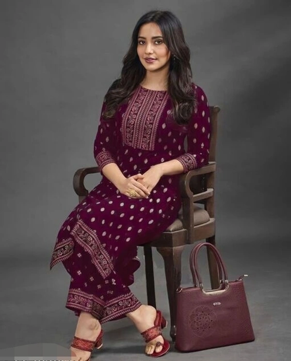 RC Printed Kurta Pant Set (Wine)  - XXL