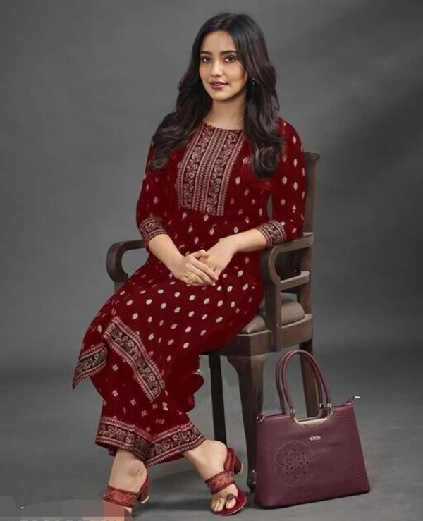  RC Printed Kurta Pant Set (Wine) - L