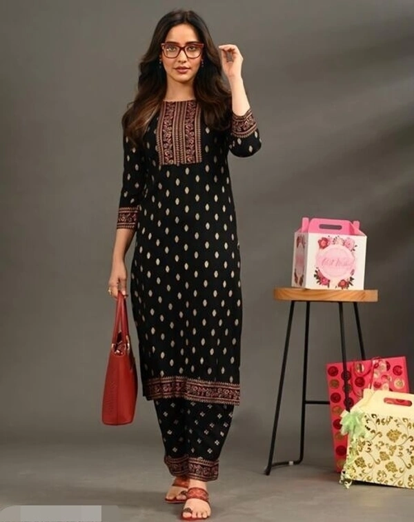RC Printed Kurta Pant Set (Black)Kurta  - XL