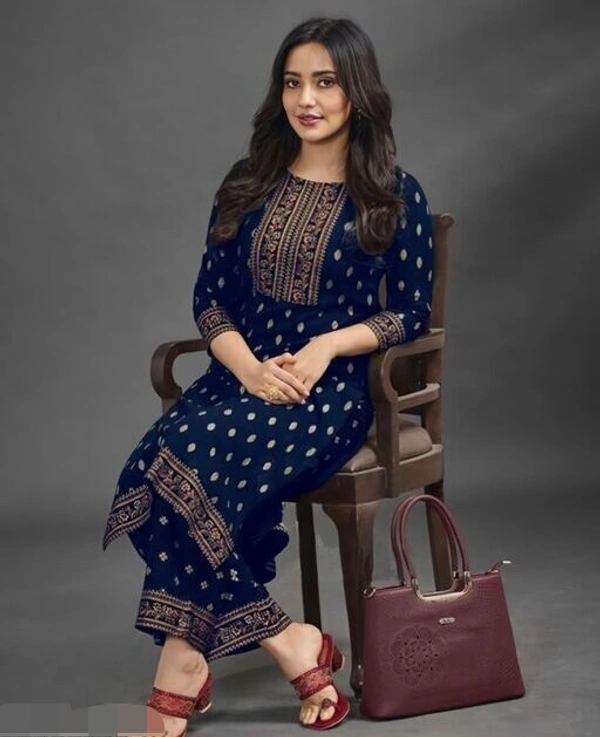 RC Printed Kurta Pant Set (Navy Blue) - S