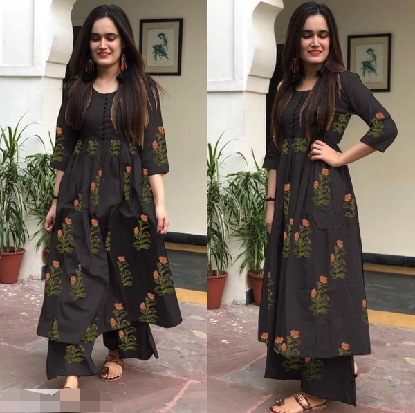  Pretty Cotton Hand Block Print Palazzo Set - M