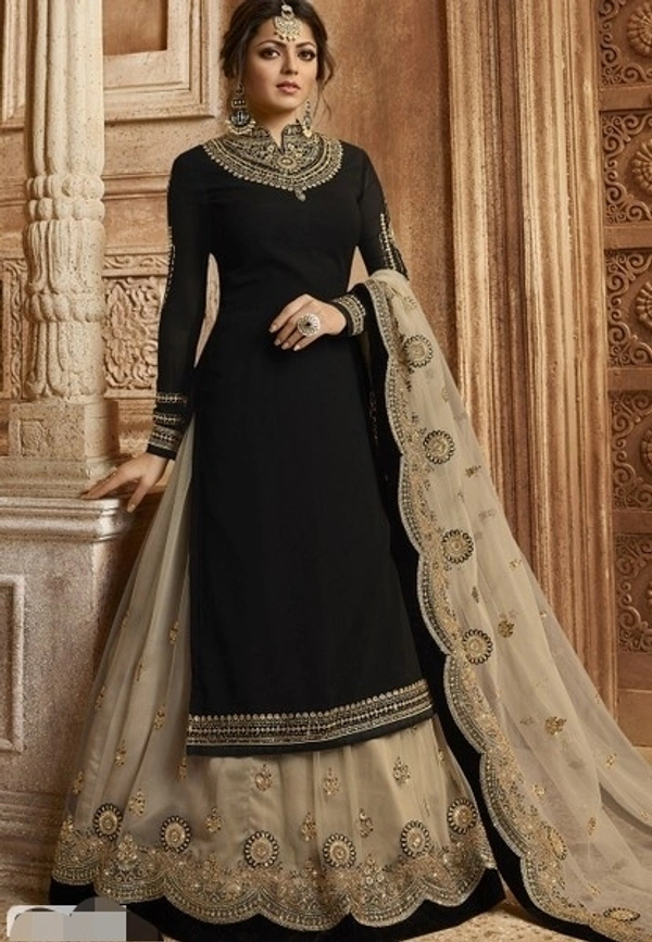 Ethnic Faux Women Georgette With Embroidery WorkNavratri Dress Material/Suit