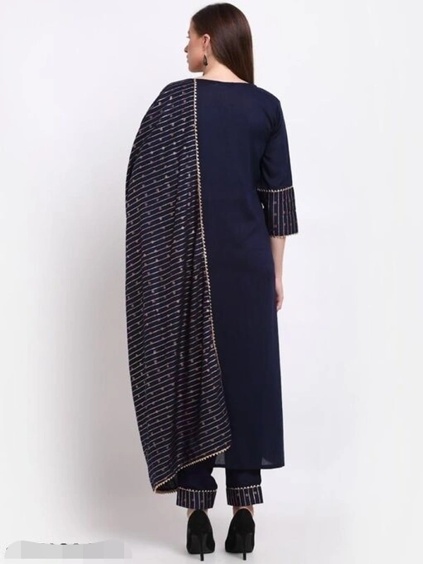  GoSriki Blue Color Cotton Blend Kurti, Bottom with Dupatta (LUPIN-BLUE) - XXL