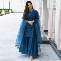 Women's Rayon Gold Printed Kurta With Sharara Dupatta Set - XXL